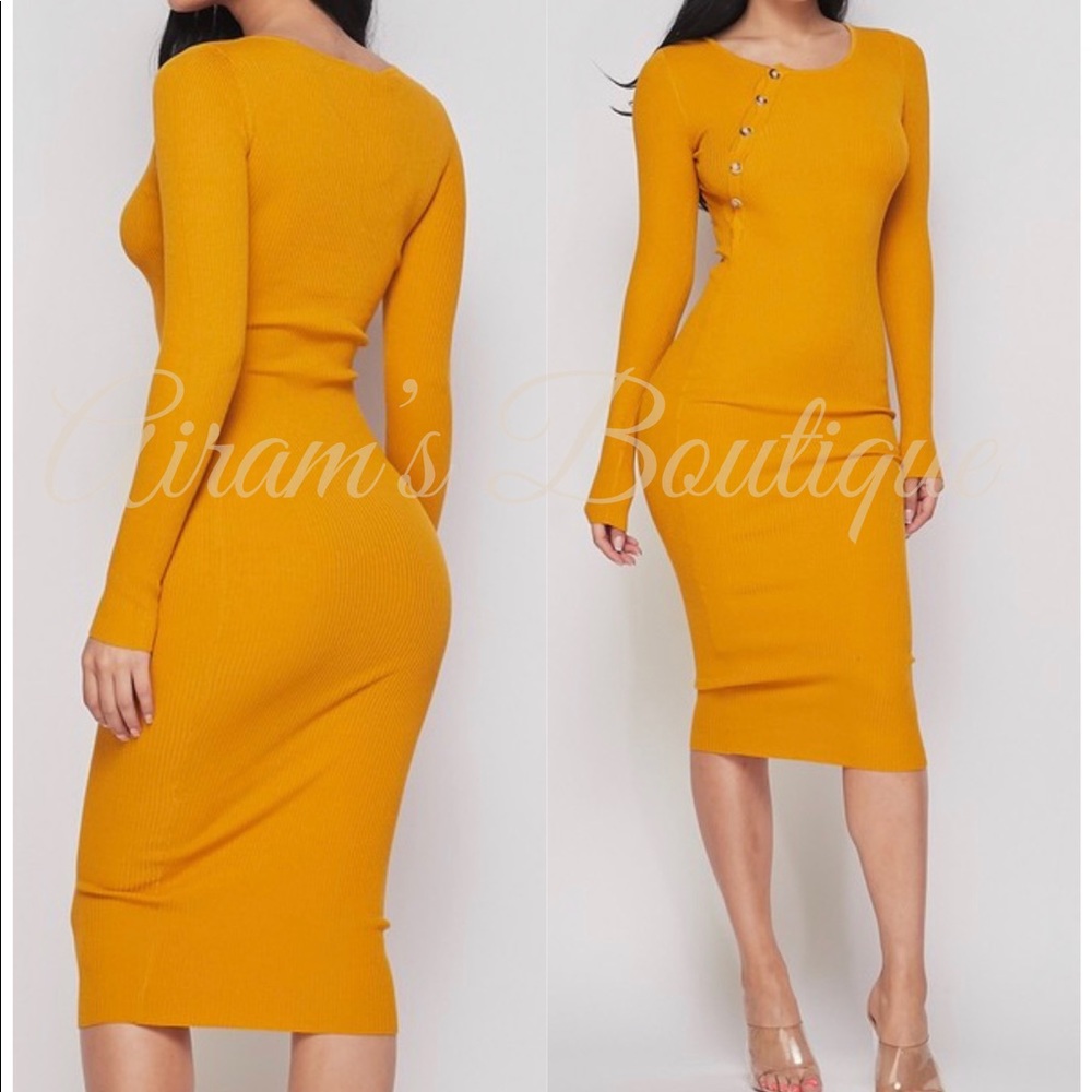 Clarissa Knit Midi Dress Mustard